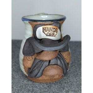 Vtg Mahon Made Studio Western 3D Ugly Face HANDS OFF Cowboy Hat Stoneware Mug